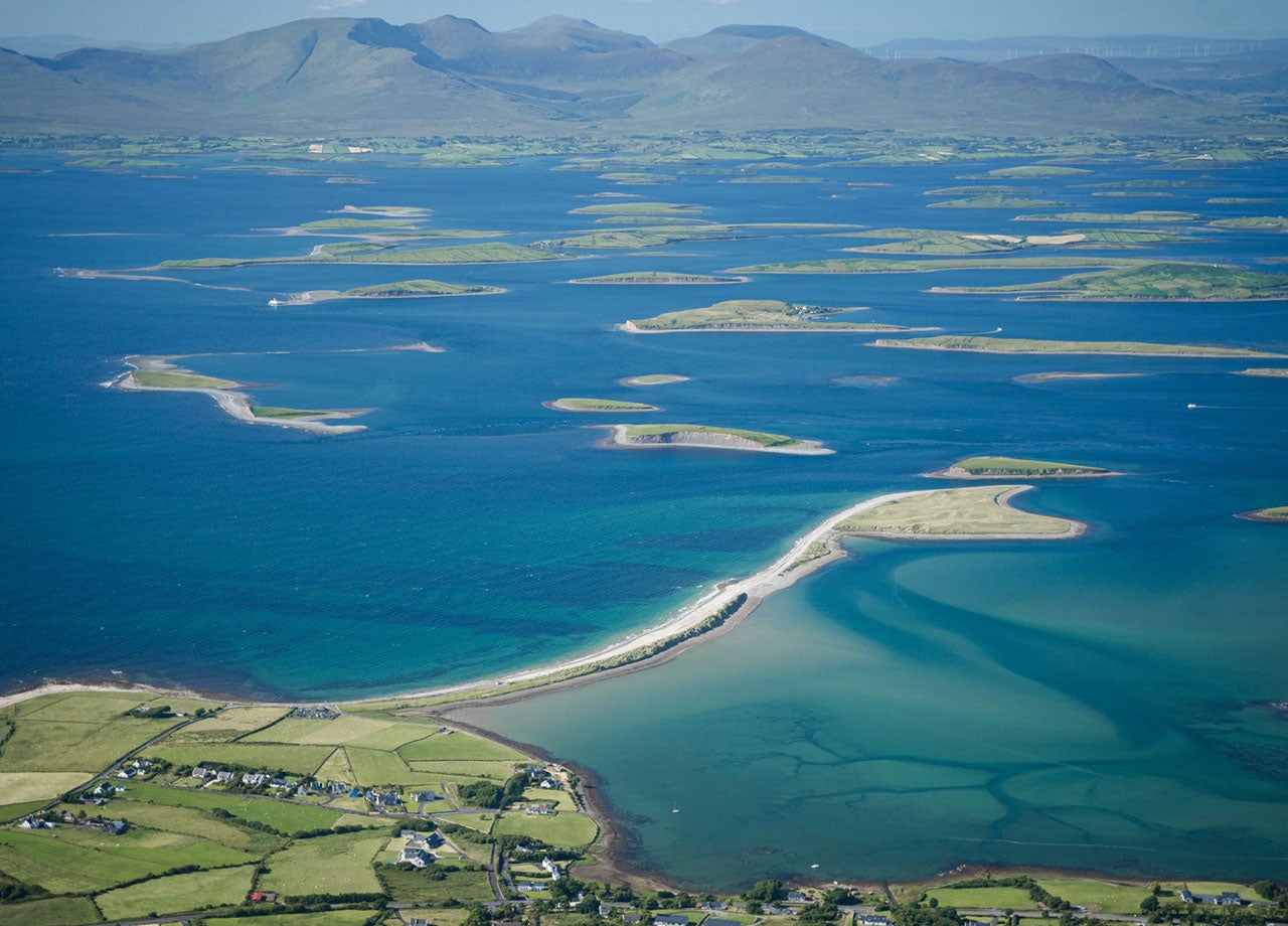 Clew Bay panoramic coastline and mountains in County Mayo, Ireland