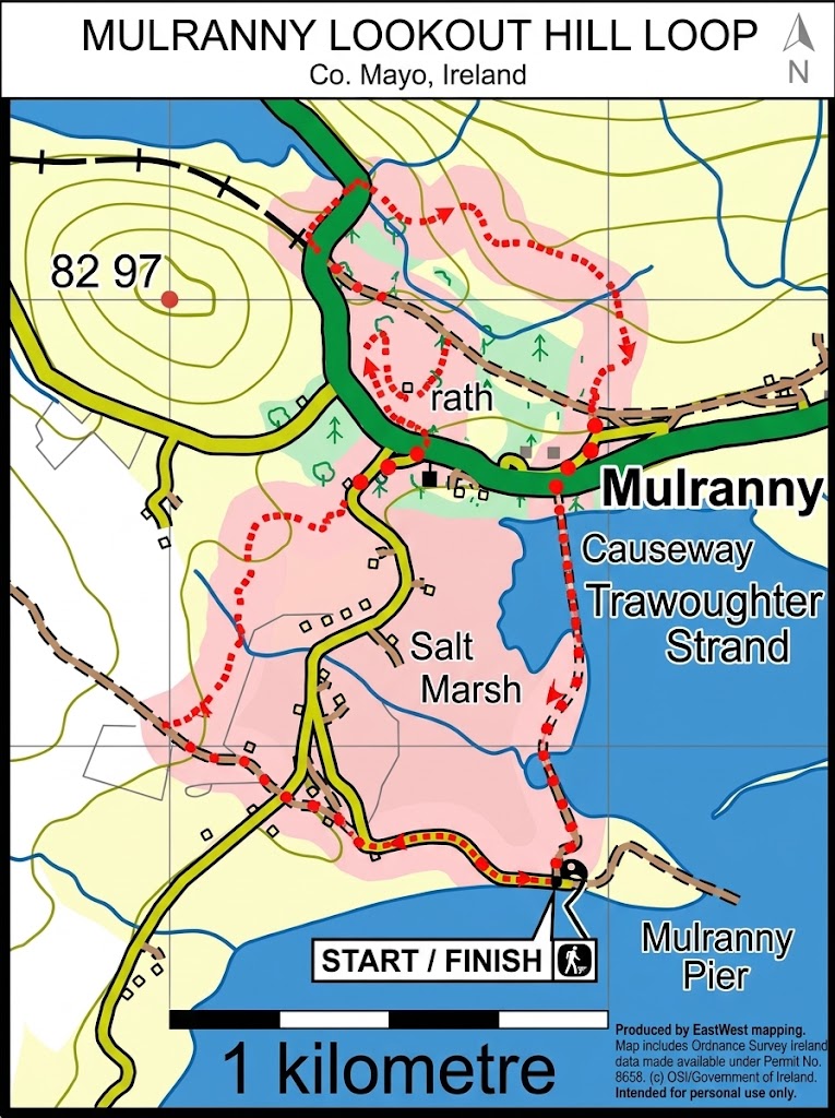 Official trail map for Mulranny Lookout Hill and Saltmarsh Loop
